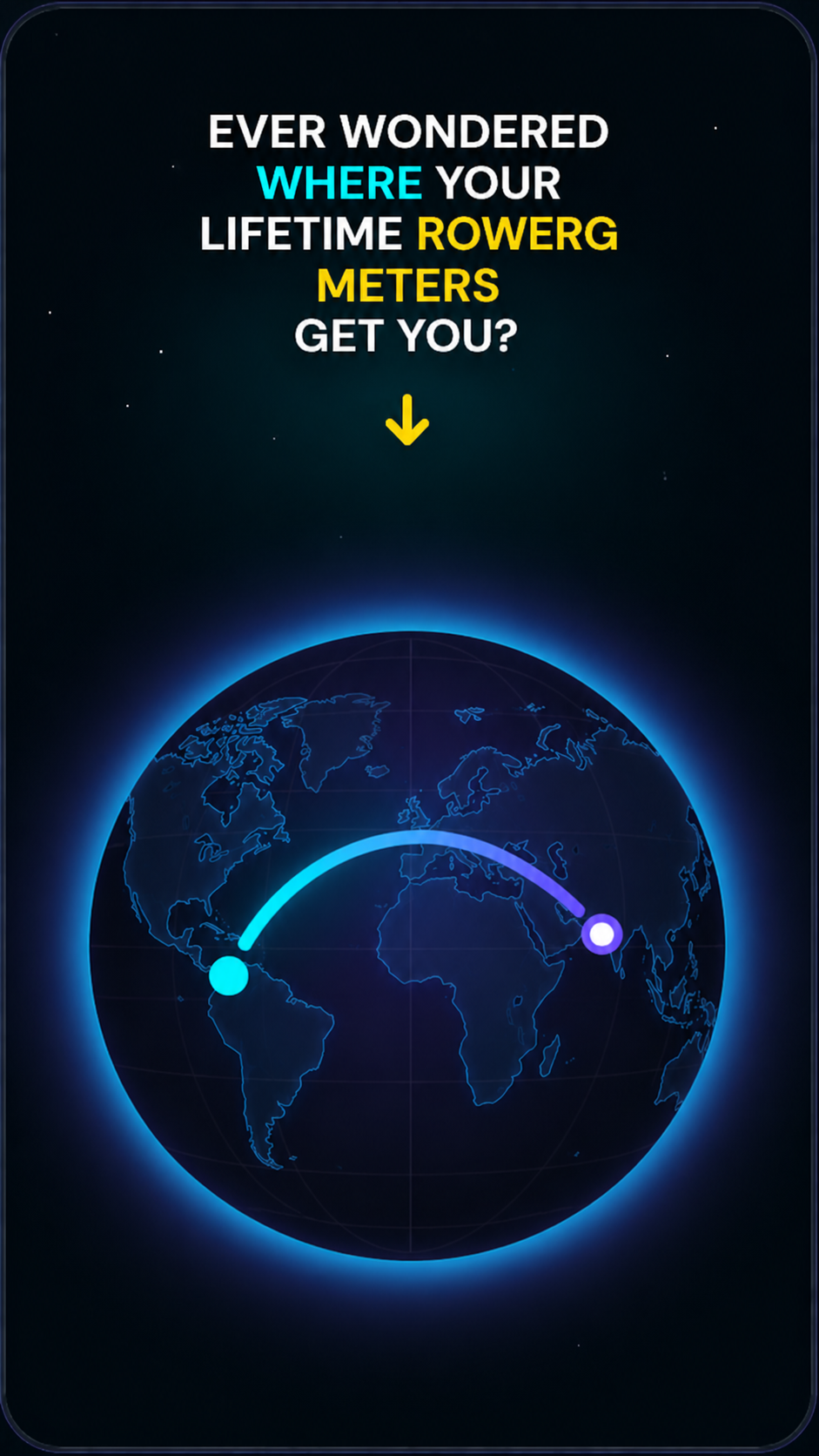 Example MapMyMeters reel output showing a glowing world map and route arc